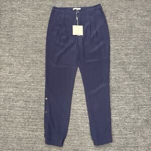 Tibi Pants Women 2 Blue Silk Pleated Joggers Button Hem Preppy Nautical Beach